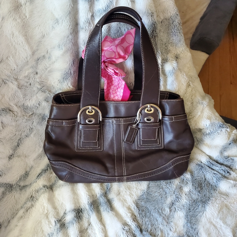 Coach F10911 Brown Leather Nickel Soho Tote Carryall Bag Purse handbag